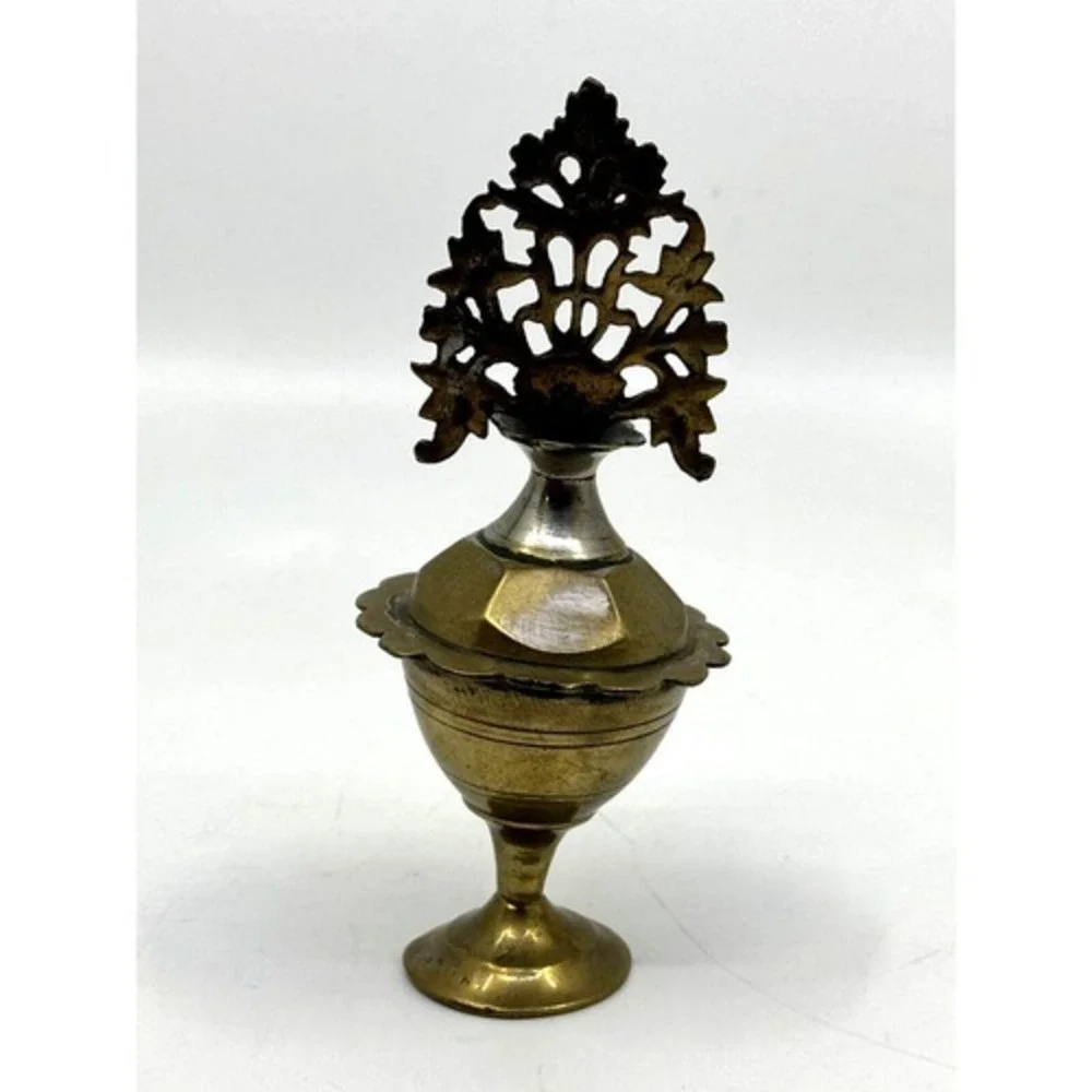 Unbranded Kohl‎ Pot Surmadani Vintage Gold Good Brass Ornate Filigree Wand